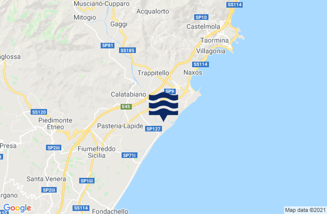 Mapa da tábua de marés em Calatabiano, Italy