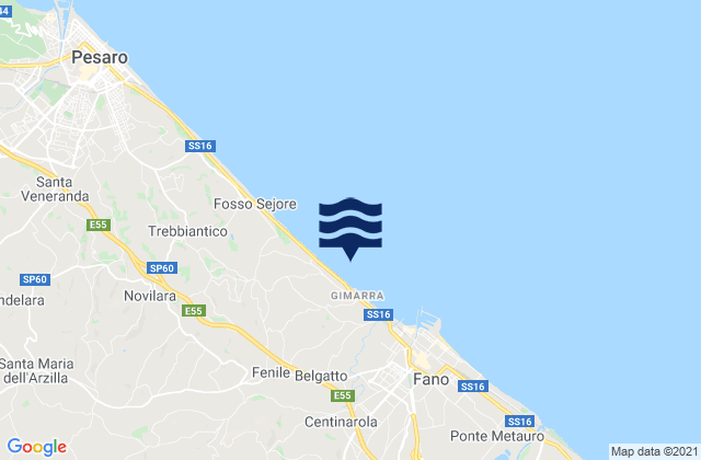Mapa da tábua de marés em Calcinelli, Italy