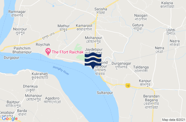 Mapa da tábua de marés em Calcutta (Garden Reach) Hooghly River, India
