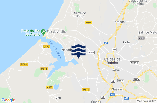 Mapa da tábua de marés em Caldas da Rainha, Portugal