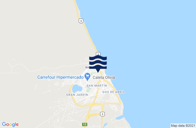 Mapa da tábua de marés em Caleta Olivia, Argentina