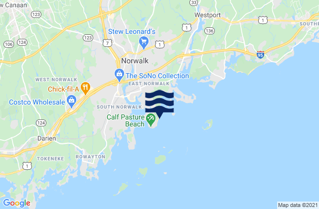 Mapa da tábua de marés em Calf Pasture Beach, United States