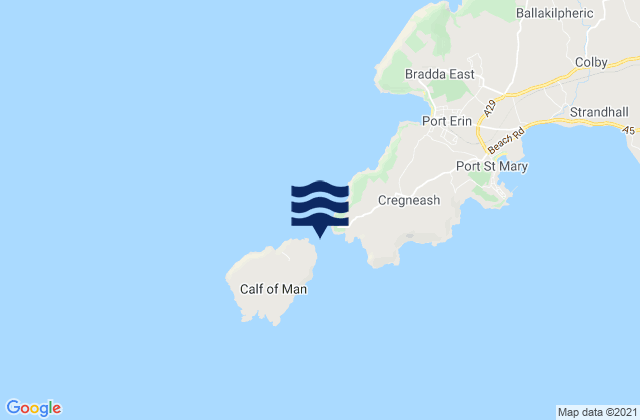 Mapa da tábua de marés em Calf Sound, Isle of Man