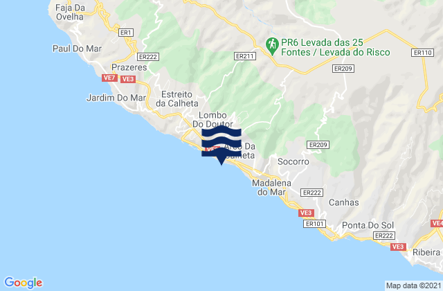 Mapa da tábua de marés em Calheta, Portugal