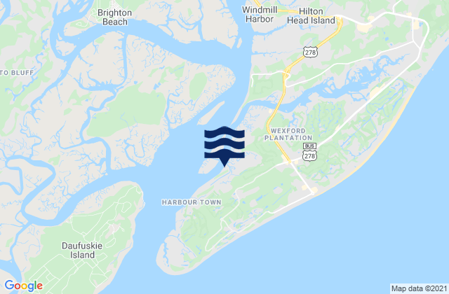 Mapa da tábua de marés em Calibogue Cay Broad Creek Hilton Head Island, United States