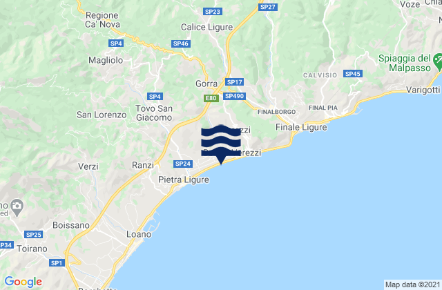 Mapa da tábua de marés em Calice Ligure, Italy