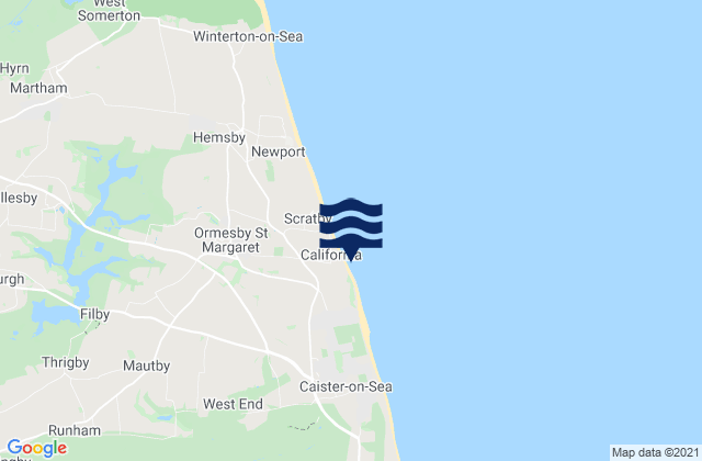 Mapa da tábua de marés em California Beach, United Kingdom