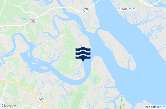 Mapa da tábua de marés em Callawassie Island (South Colleton River), United States