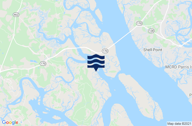 Mapa da tábua de marés em Callawassie Island Bridge (Colleton River), United States