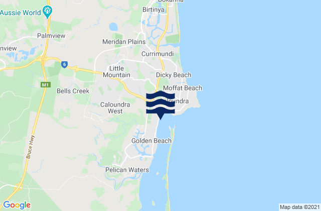Mapa da tábua de marés em Caloundra West, Australia