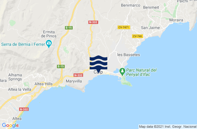 Mapa da tábua de marés em Calp, Spain