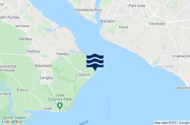 Mapa da tábua de marés em Calshot Beach, United Kingdom