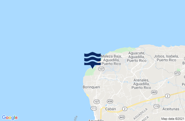 Mapa da tábua de marés em Camaceyes Barrio, Puerto Rico