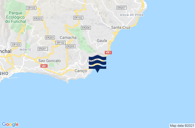 Mapa da tábua de marés em Camacha, Portugal