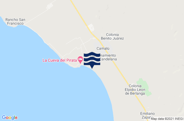 Mapa da tábua de marés em Camalú, Mexico