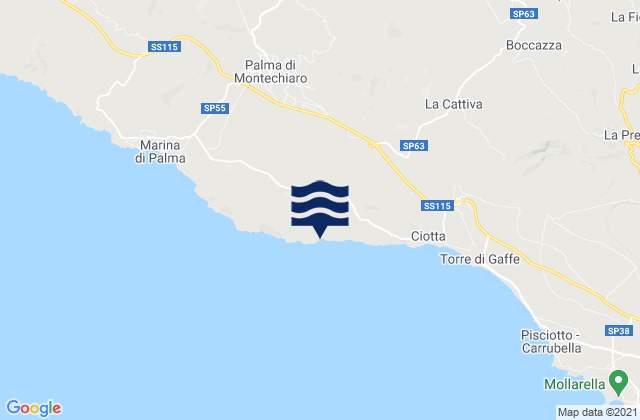 Mapa da tábua de marés em Camastra, Italy