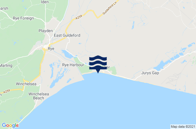 Mapa da tábua de marés em Camber Sands Beach, United Kingdom