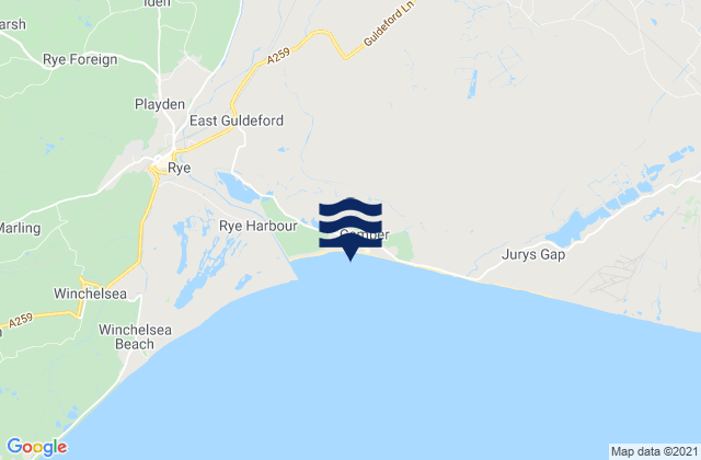 Mapa da tábua de marés em Camber Sands, United Kingdom
