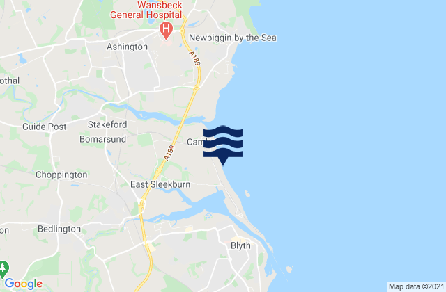 Mapa da tábua de marés em Cambois Beach, United Kingdom