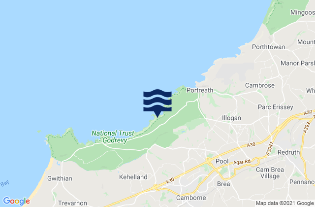 Mapa da tábua de marés em Camborne, United Kingdom