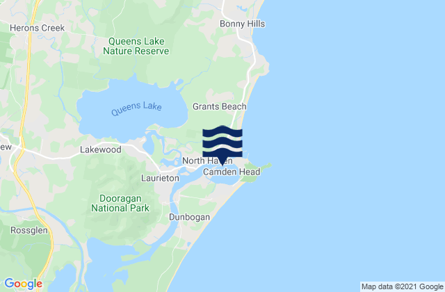 Mapa da tábua de marés em Camden Haven, Australia