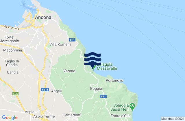 Mapa da tábua de marés em Camerano, Italy