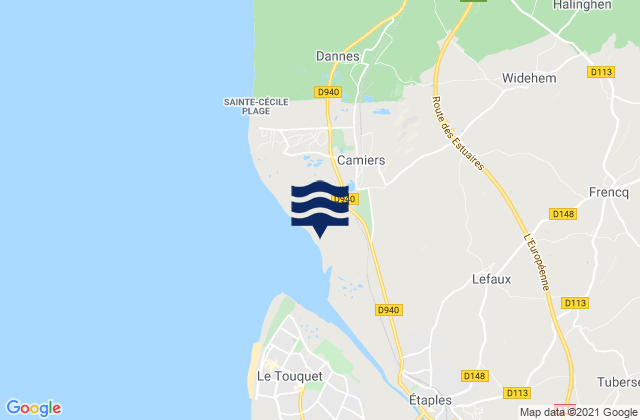 Mapa da tábua de marés em Camiers, France