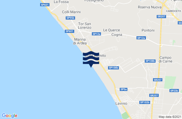 Mapa da tábua de marés em Camilleri-Vallelata, Italy