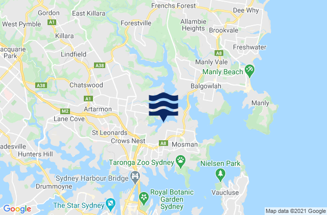 Mapa da tábua de marés em Cammeray, Australia