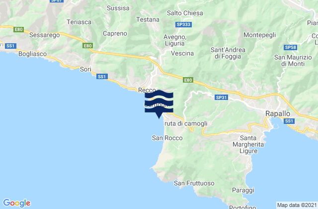 Mapa da tábua de marés em Camogli, Italy
