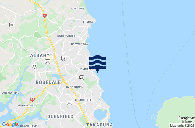 Mapa da tábua de marés em Campbells Bay, New Zealand