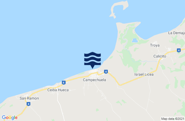 Mapa da tábua de marés em Campechuela, Cuba