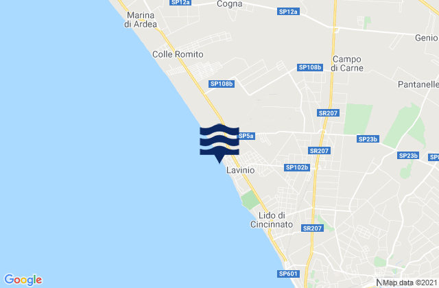 Mapa da tábua de marés em Campo di Carne, Italy