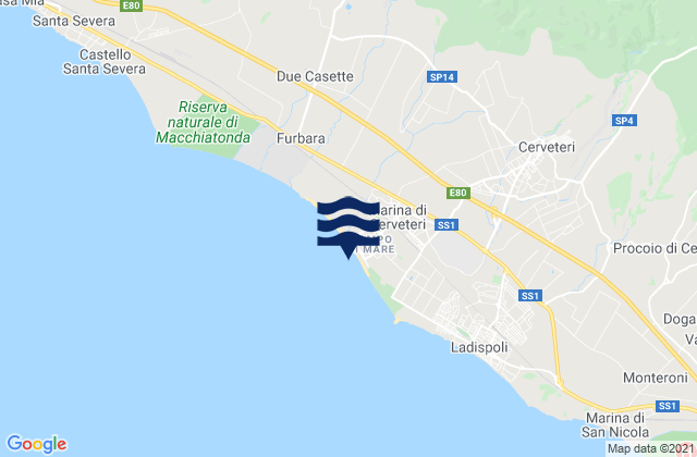 Mapa da tábua de marés em Campo di Mare, Italy