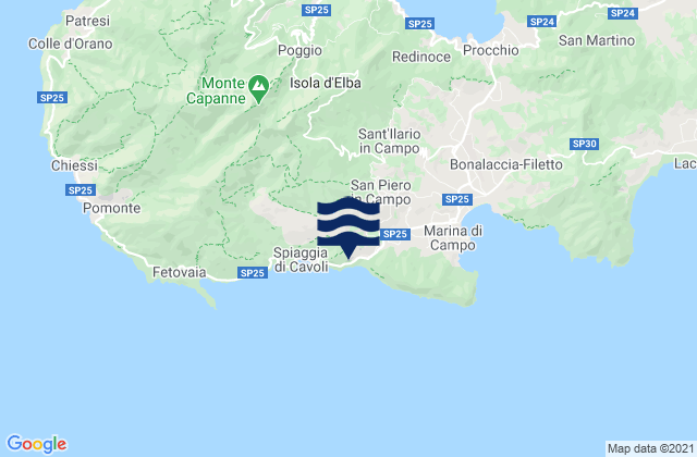 Mapa da tábua de marés em Campo nell'Elba, Italy