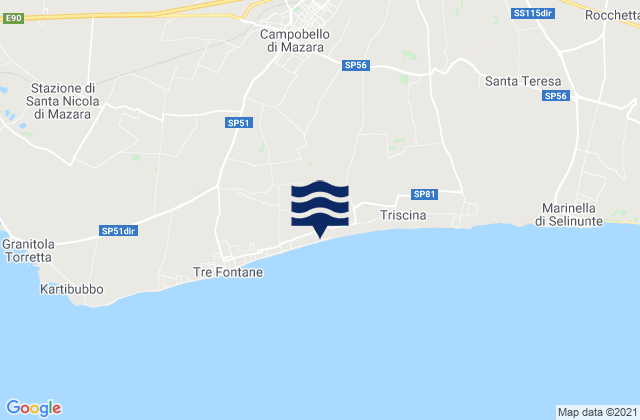 Mapa da tábua de marés em Campobello di Mazara, Italy