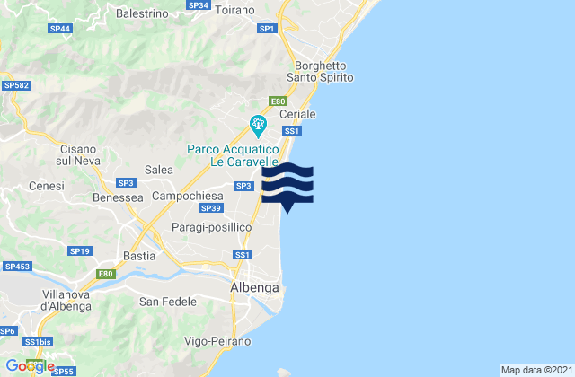 Mapa da tábua de marés em Campochiesa, Italy