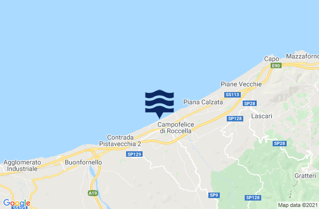 Mapa da tábua de marés em Campofelice di Roccella, Italy