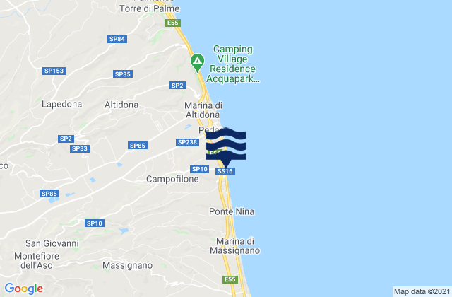 Mapa da tábua de marés em Campofilone, Italy