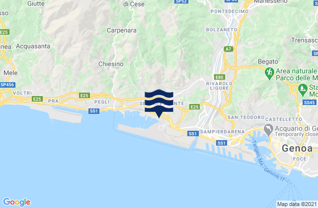 Mapa da tábua de marés em Campomorone, Italy