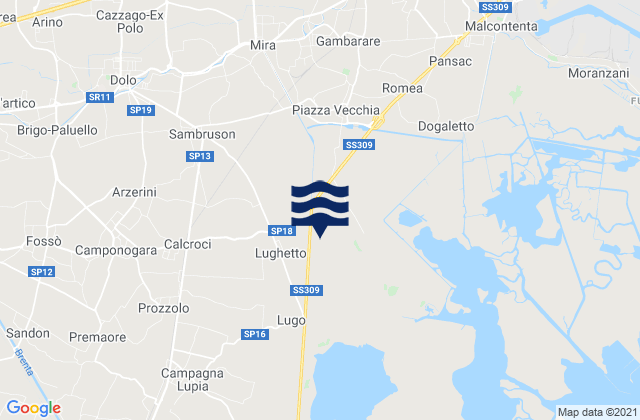 Mapa da tábua de marés em Camponogara, Italy