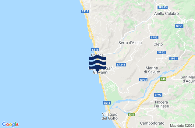 Mapa da tábua de marés em Campora San Giovanni, Italy