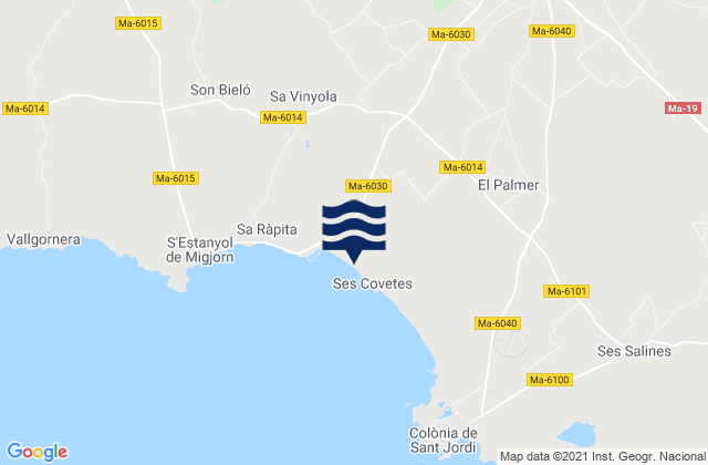 Mapa da tábua de marés em Campos, Spain