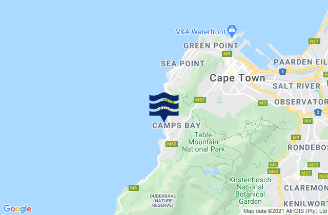 Mapa da tábua de marés em Camps Bay, South Africa