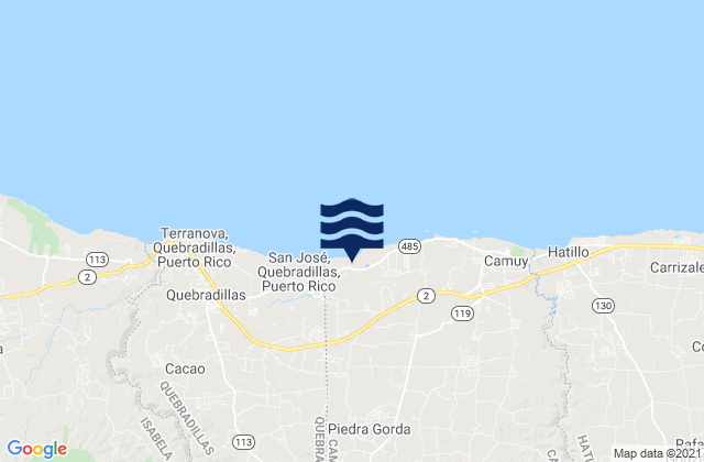 Mapa da tábua de marés em Camuy Arriba Barrio, Puerto Rico