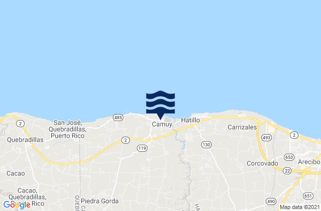 Mapa da tábua de marés em Camuy Barrio-Pueblo, Puerto Rico