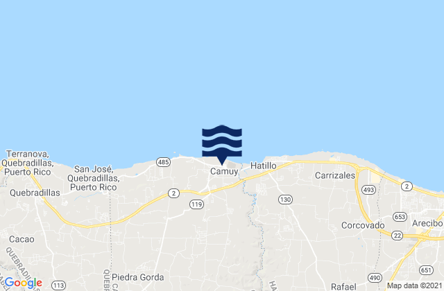 Mapa da tábua de marés em Camuy Municipio, Puerto Rico