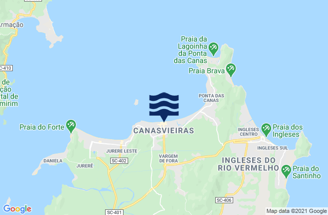 Mapa da tábua de marés em Canasvieiras, Brazil