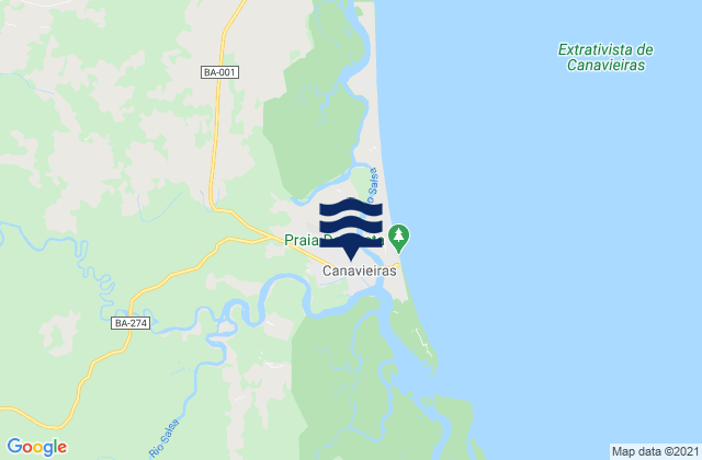 Mapa da tábua de marés em Canavieiras, Brazil