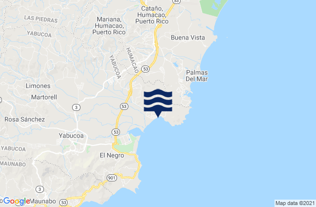 Mapa da tábua de marés em Candelero Arriba, Puerto Rico
